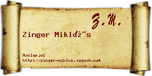 Zinger Miklós névjegykártya